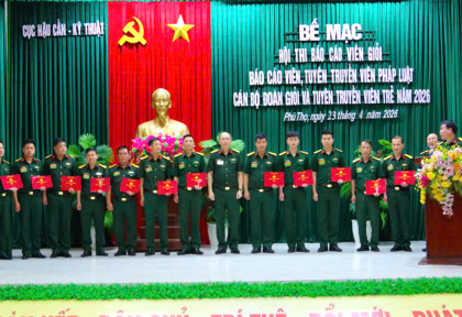 Cục Hậu cần - Kỹ thuật tổng kết, trao giải Hội thi Báo cáo viên giỏi, Báo cáo viên, tuyên truyền viên pháp luật, thi cán bộ Đoàn giỏi và tuyên truyền viên trẻ năm 2026