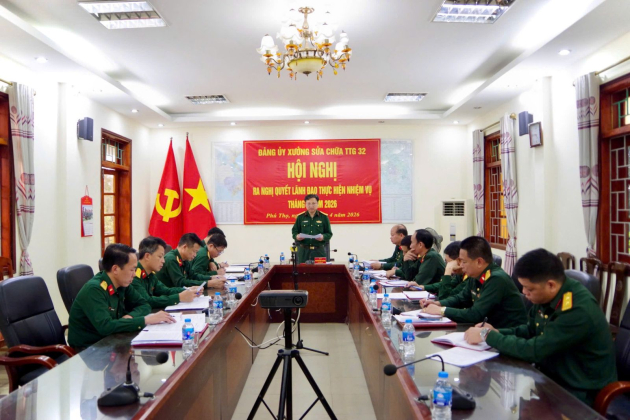 Đảng ủy Xưởng sửa chữa Tăng thiết giáp 32  ra nghị quyết lãnh đạo thực hiện nhiệm vụ tháng 4/2026