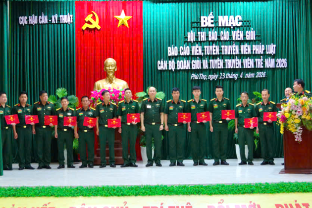 Cục Hậu cần - Kỹ thuật tổng kết, trao giải Hội thi Báo cáo viên giỏi, Báo cáo viên, tuyên truyền viên pháp luật, thi cán bộ Đoàn giỏi và tuyên truyền viên trẻ năm 2026
