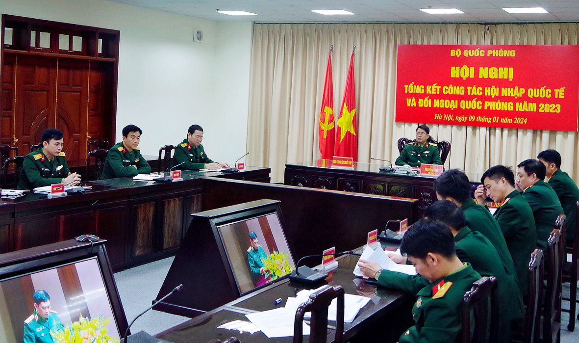 Tham dự Hội nghị trực tuyến tổng kết công tác Hội nhập quốc tế và đối ngoại quốc phòng năm 2023, phương hướng nhiệm vụ năm 2024