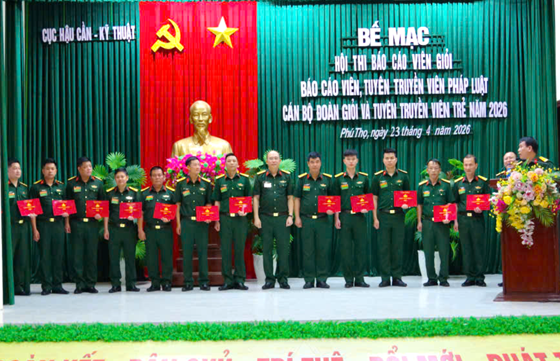 Cục Hậu cần - Kỹ thuật tổng kết, trao giải Hội thi Báo cáo viên giỏi, Báo cáo viên, tuyên truyền viên pháp luật, thi cán bộ Đoàn giỏi và tuyên truyền viên trẻ năm 2026