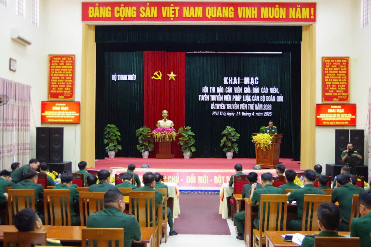 Bộ Tham mưu khai mạc Hội thi báo cáo viên giỏi; báo cáo viên, tuyên truyền viên pháp luật; Hội thi cán bộ đoàn giỏi và tuyên truyền viên trẻ năm 2026